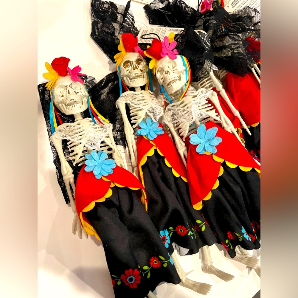 Source Unknown Red Black Floral Day of the Dead Skeleton Dolls
